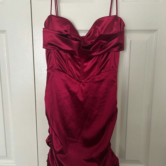 Lucy in the Sky Satin Draped Corset Dress in Red - Picture 1 of 3